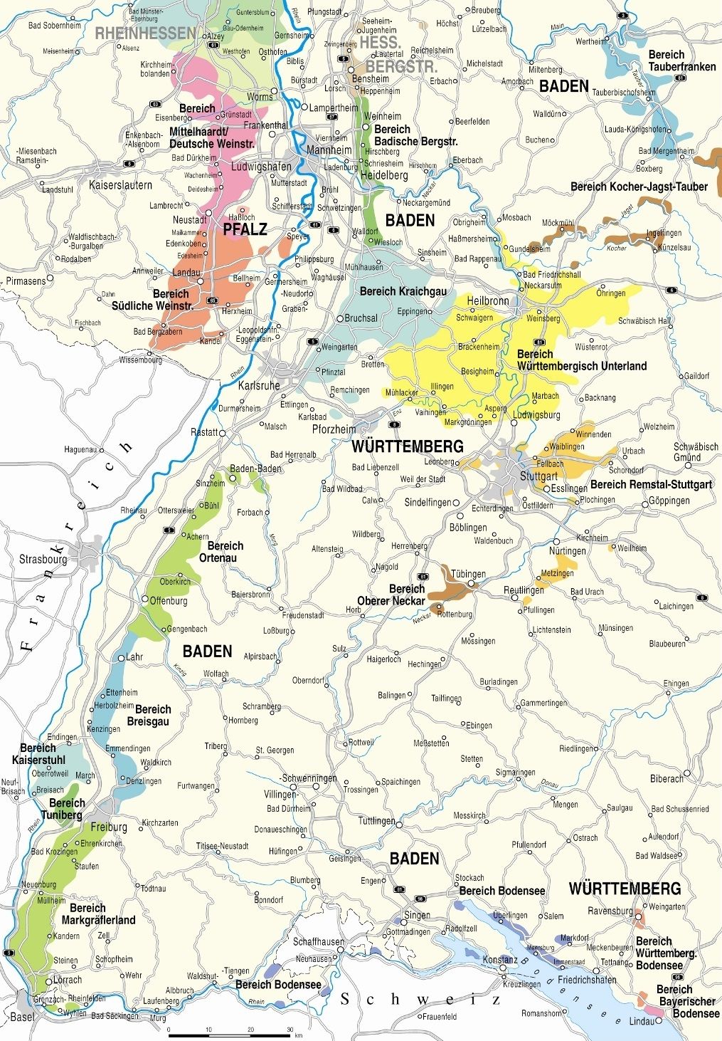 Landkarte des Anbaugebietes Baden