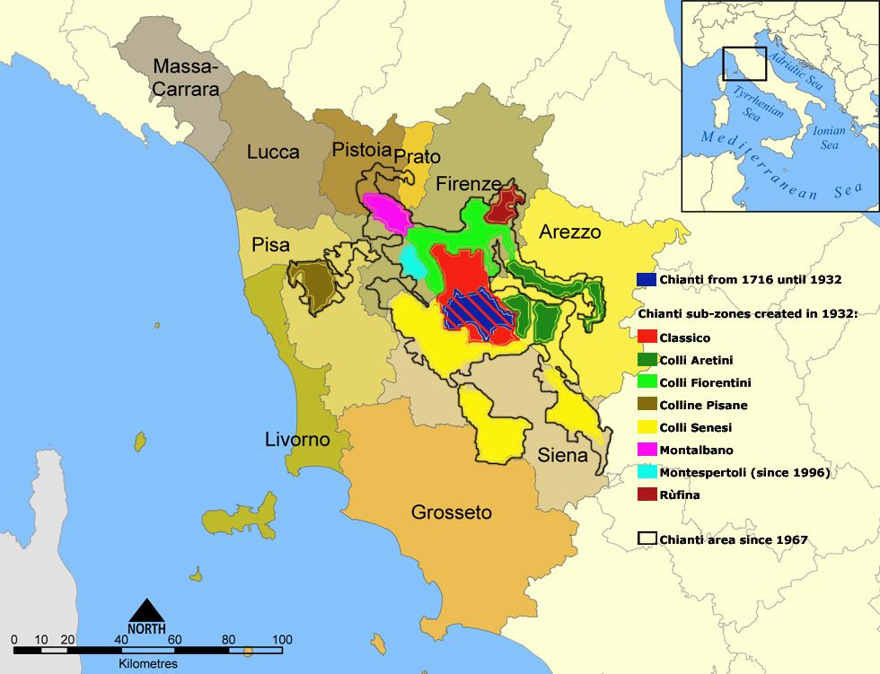 Chianti-Classico - Karte mit den Subzonen
