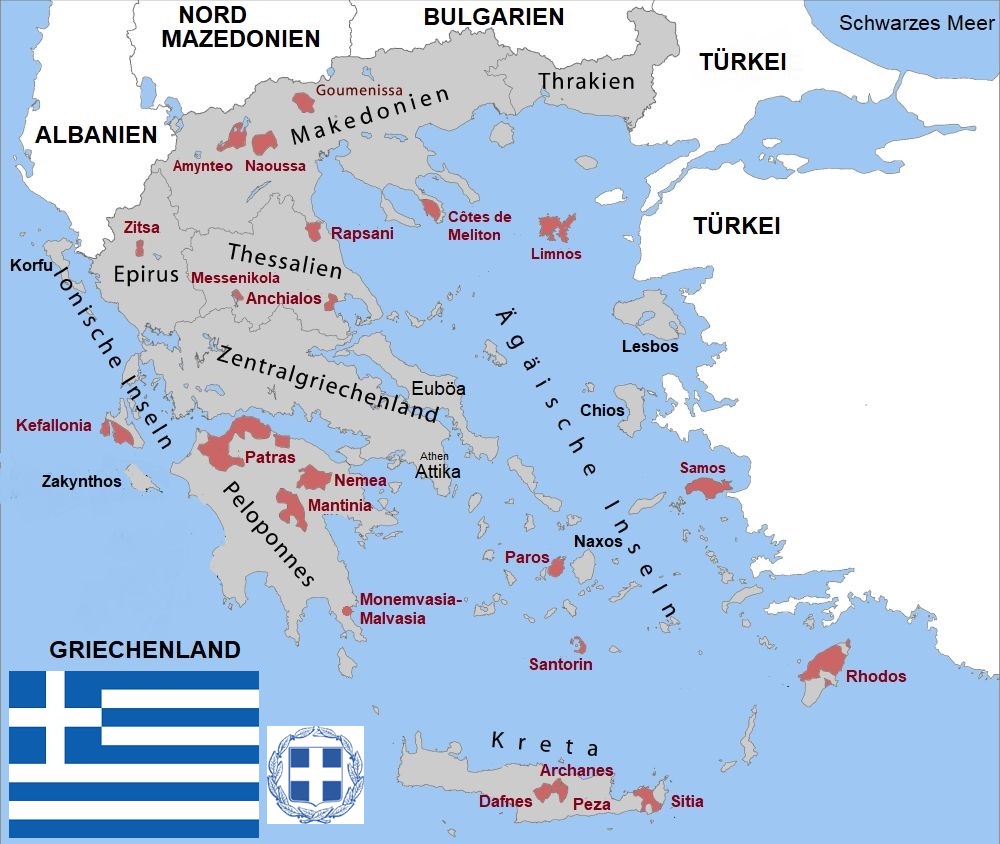 Griechenland - Landkarte, Flagge und Wappen