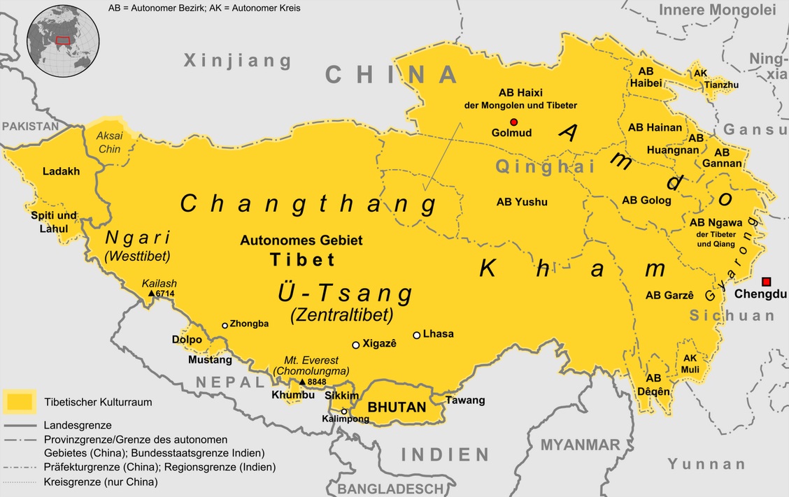 Tibet - Landkarte Kulturraum